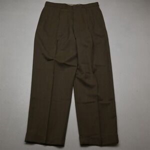 Vtg Y2K 2000s 32x30 Tan Brown‎ Wool Pleated Cuffed Baggy High Waist Mens Pants